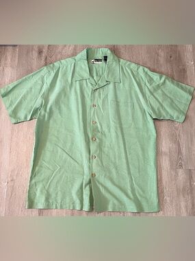 PGA Tour 100% SILK Mint Green Short Sleeve Button-Down Shirt